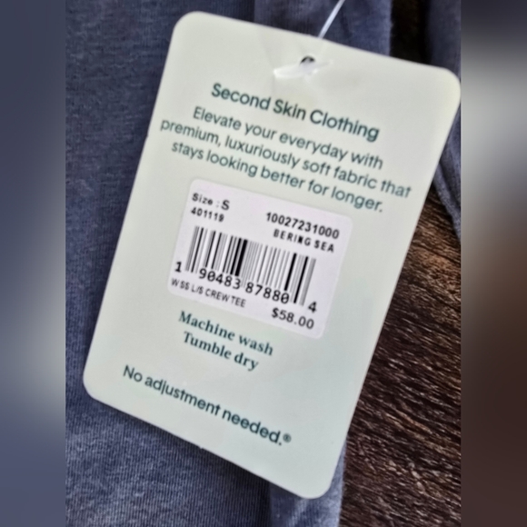 Tommy John Second Skin Long Sleeve Crew Tee Bering Sea Small NWT - Picture 5 of 5